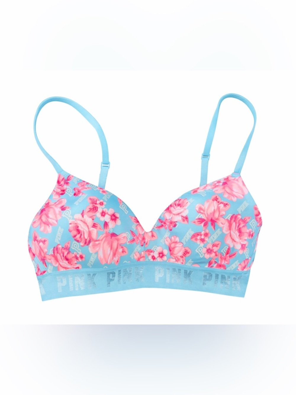 Victoria’s Secret PINK Floral Bralette Blue Pink Wireless Bra 32C